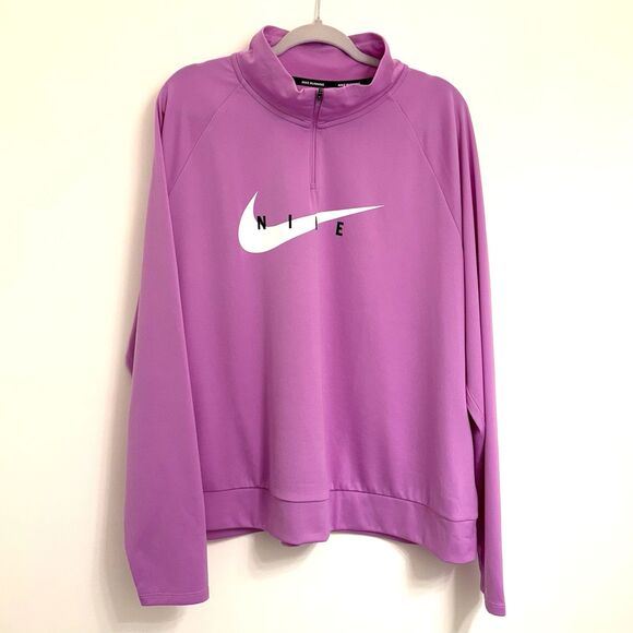 NIKE Women's (2X) Dri-Fit Swoosh Running Jacket, 1/4 Zip, Lightweight, Lavender - Picture 2 of 10